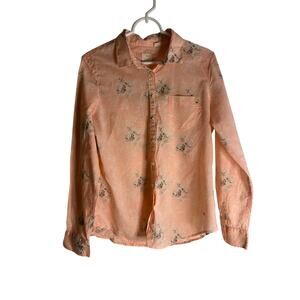 Dockers Button Down Shirt Womens Size L Pastel Floral Coral Pink Blouse Top